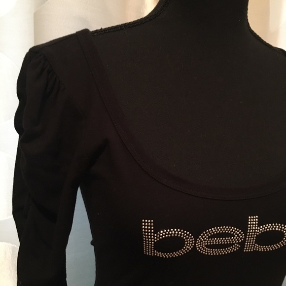 BEBE logo black puff sleeve top size Medium - Picture 5 of 5